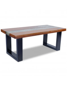 Tavolino da Salotto in Legno di Teak e Resina 100x50 cm 2