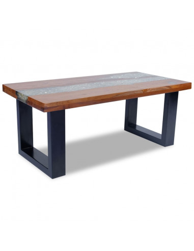 Tavolino da Salotto in Legno di Teak e Resina 100x50 cm