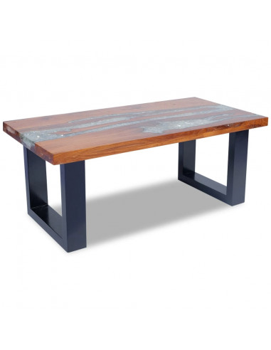 Tavolino da Salotto in Legno di Teak e Resina 100x50 cm