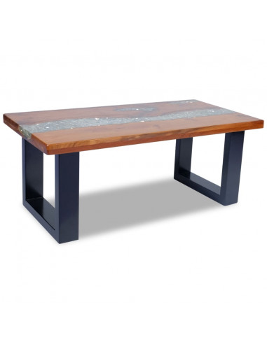 Tavolino da Salotto in Legno di Teak e Resina 100x50 cm
