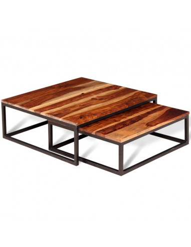 Set Tavolini ad Incastro 2 pz in Legno Massello di Sheesham