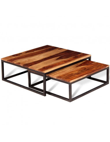 Set Tavolini ad Incastro 2 pz in Legno Massello di Sheesham