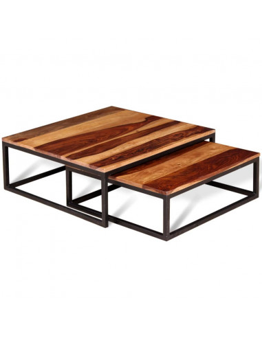 Set Tavolini ad Incastro 2 pz in Legno Massello di Sheesham