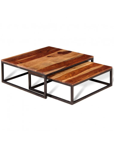 Set Tavolini ad Incastro 2 pz in Legno Massello di Sheesham