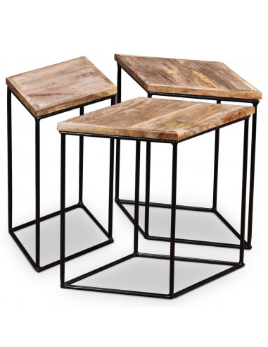 Tavolino da Salotto in Legno Massello di Mango 56x48x40 cm