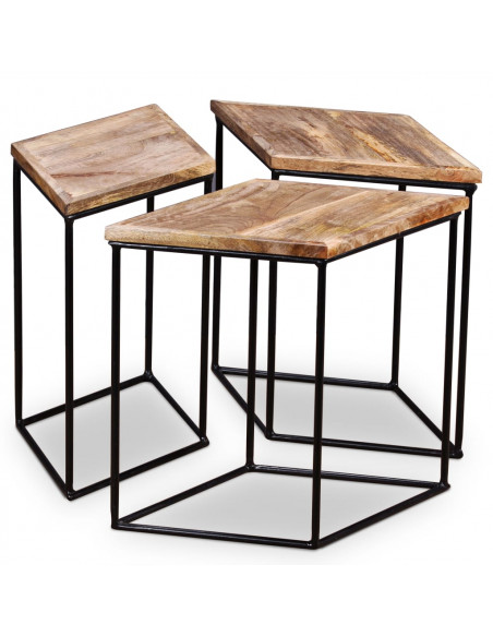 Tavolino da Salotto in Legno Massello di Mango 56x48x40 cm