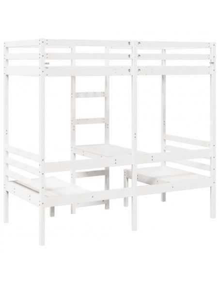 Giroletto Soppalco con Scrivania e Sedie Bianco 90x200cm Pino