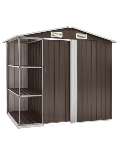 Capanno da Giardino con Scaffali Marrone 205x130x183 cm Ferro