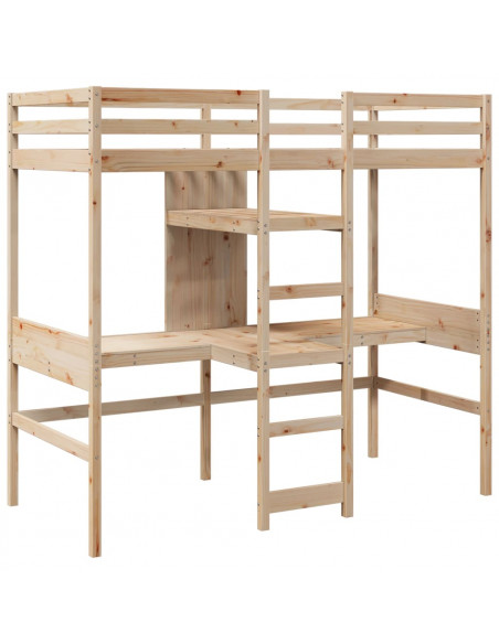Giroletto Soppalco con Scrivanie e Ripiani 90x200cm Legno Pino