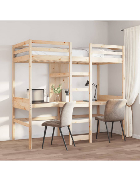 Giroletto Soppalco con Scrivanie e Ripiani 90x200cm Legno Pino
