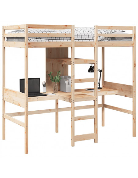 Giroletto Soppalco con Scrivanie e Ripiani 90x200cm Legno Pino