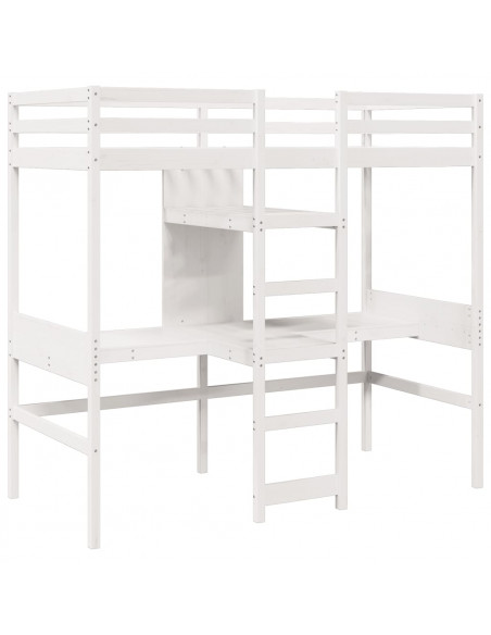 Giroletto Soppalco con Scrivanie e Ripiani Bianco 90x200cm Pino