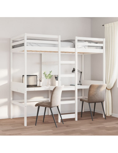 Giroletto Soppalco con Scrivanie e Ripiani Bianco 90x200cm Pino