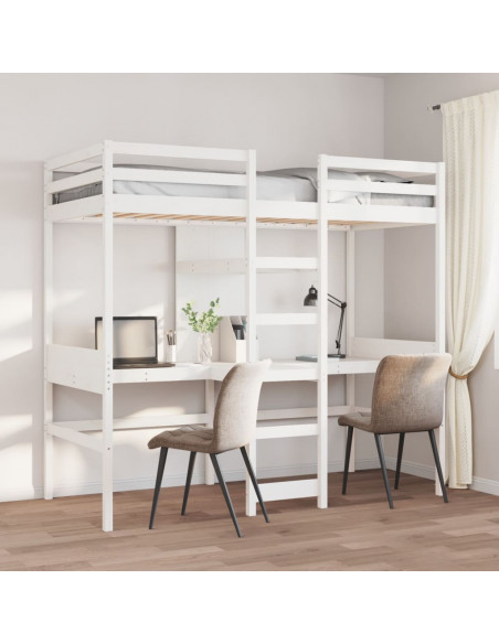 Giroletto Soppalco con Scrivanie e Ripiani Bianco 90x200cm Pino