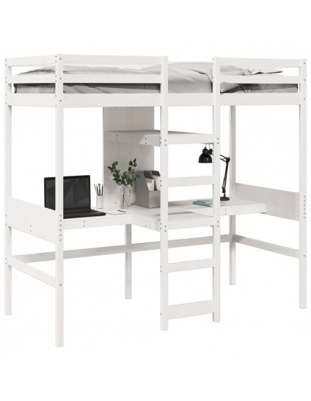 Giroletto Soppalco con Scrivanie e Ripiani Bianco 90x200cm Pino