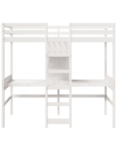 Giroletto Soppalco con Scrivanie e Ripiani Bianco 90x200cm Pino