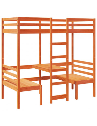 Giroletto Soppalco Scrivania e Sedie Marrone Cera 75x190cm Pino