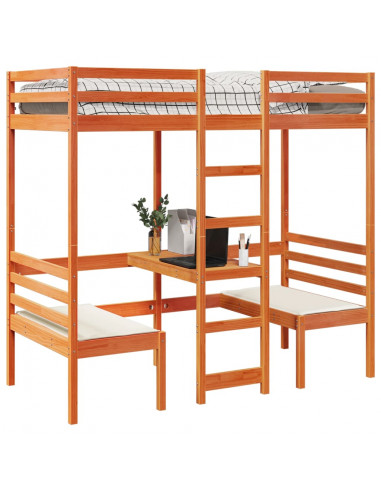 Giroletto Soppalco Scrivania e Sedie Marrone Cera 75x190cm Pino