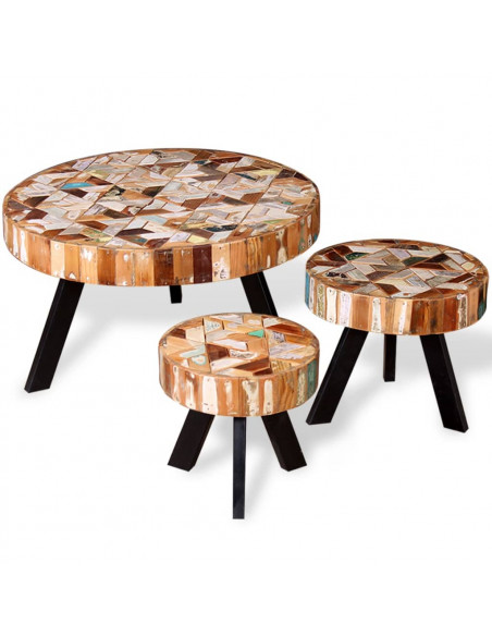 Set Tavolino da Salotto 3 pz in Legno Massello Riciclato