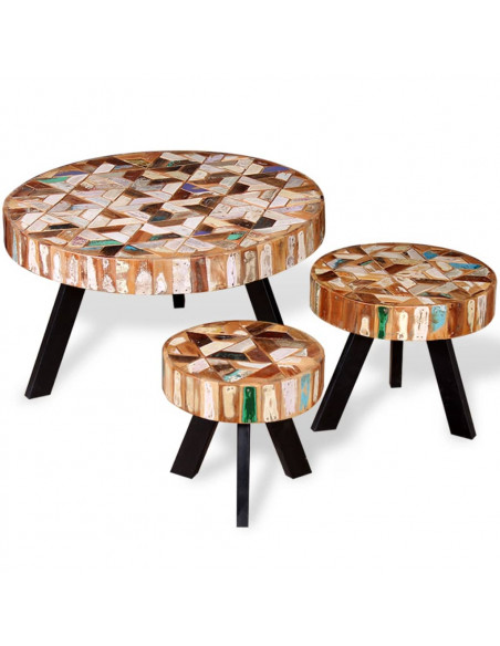 Set Tavolino da Salotto 3 pz in Legno Massello Riciclato