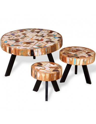 Set Tavolino da Salotto 3 pz in Legno Massello Riciclato