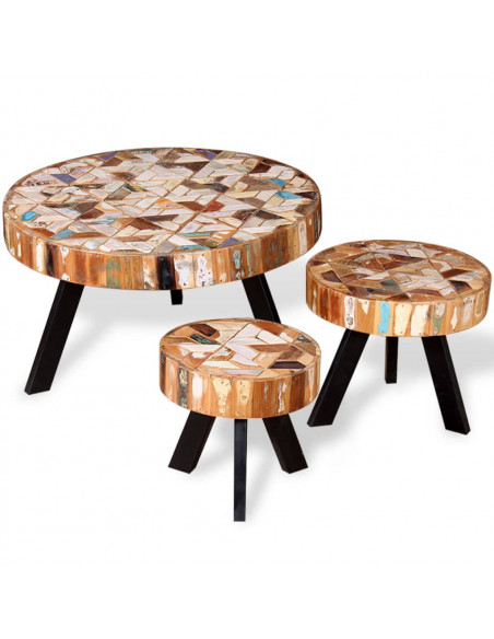 Set Tavolino da Salotto 3 pz in Legno Massello Riciclato