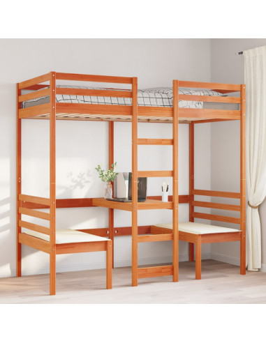 Giroletto Soppalco Scrivania e Sedie Marrone Cera 90x200cm Pino