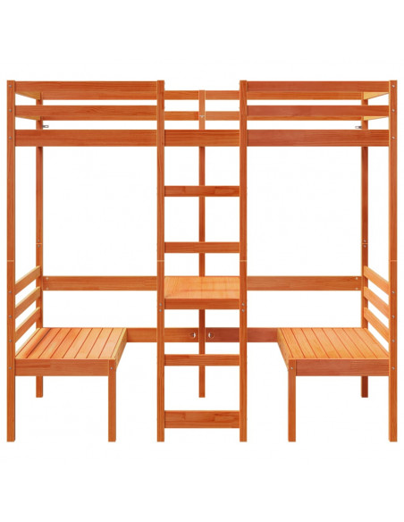 Giroletto Soppalco Scrivania e Sedie Marrone Cera 90x200cm Pino