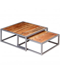 Set Tavolini da Salotto 2 pz in Legno Massello di Acacia 2