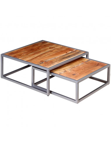 Set Tavolini da Salotto 2 pz in Legno Massello di Acacia