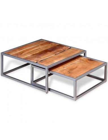 Set Tavolini da Salotto 2 pz in Legno Massello di Acacia