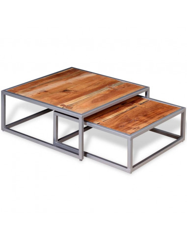 Set Tavolini da Salotto 2 pz in Legno Massello di Acacia