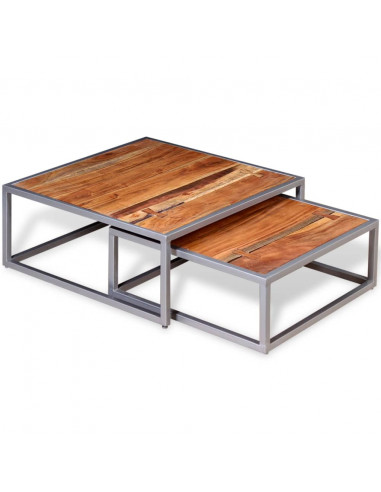 Set Tavolini da Salotto 2 pz in Legno Massello di Acacia