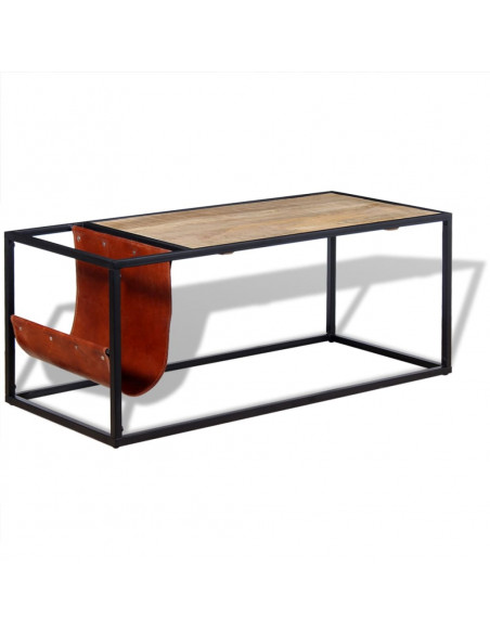 Tavolino da Salotto in Vera Pelle con Portariviste 110x50x45 cm