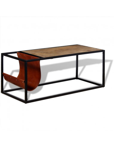 Tavolino da Salotto in Vera Pelle con Portariviste 110x50x45 cm