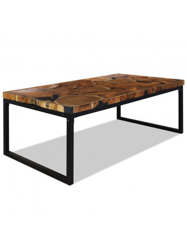 Tavolino da Salotto in Legno di Teak e Resina 110x60x40 cm