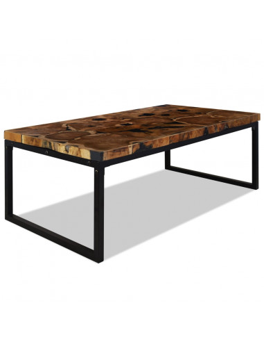 Tavolino da Salotto in Legno di Teak e Resina 110x60x40 cm