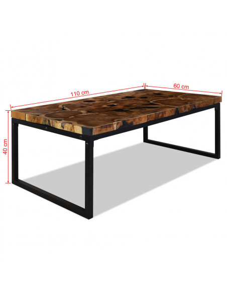 Tavolino da Salotto in Legno di Teak e Resina 110x60x40 cm