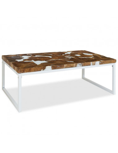 Tavolino da Salotto in Legno di Teak e Resina 110x60x40 cm