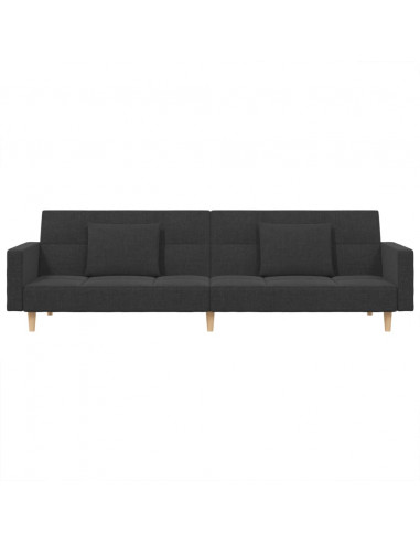 Divano Letto a 2 Posti con 2 Cuscini Grigio Scuro in Tessuto