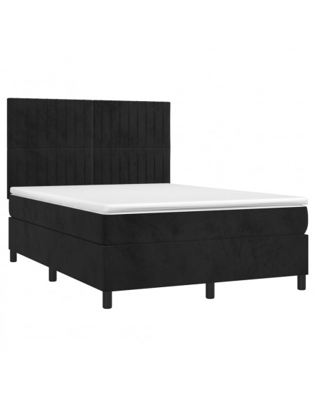 Letto a Molle con Materasso e LED Nero 140x190 cm in Velluto