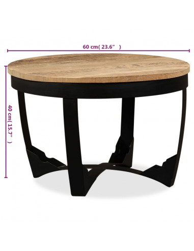 Tavolino da Salotto in Legno Massello Grezzo di Mango 60x40 cm