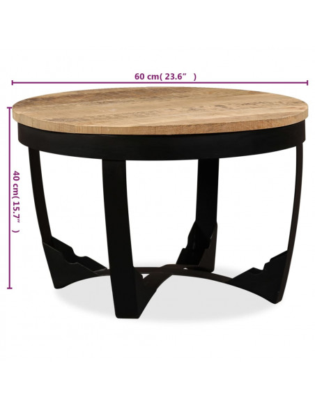 Tavolino da Salotto in Legno Massello Grezzo di Mango 60x40 cm