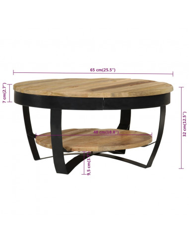 Tavolino da Salotto in Legno Massello Grezzo di Mango 65x32 cm