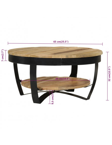 Tavolino da Salotto in Legno Massello Grezzo di Mango 65x32 cm