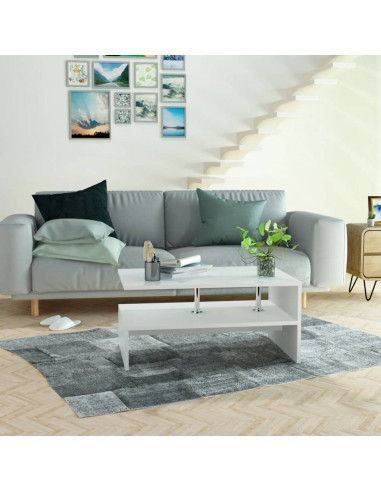 Tavolino da Salotto in Legno Multistrato 90x59x42 cm Bianco