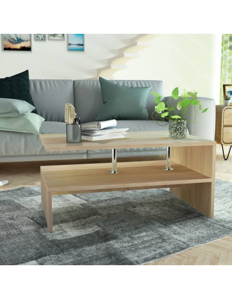 Tavolino da Salotto in Legno Multistrato 90x59x42 cm Rovere