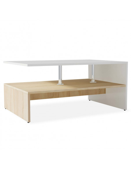 Tavolino Salotto Legno Multistrato 90x59x42 cm Rovere e Bianco