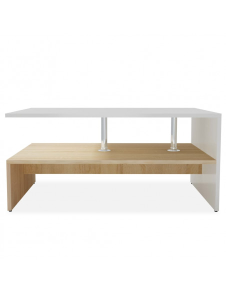 Tavolino Salotto Legno Multistrato 90x59x42 cm Rovere e Bianco