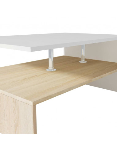 Tavolino Salotto Legno Multistrato 90x59x42 cm Rovere e Bianco